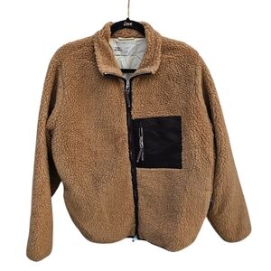 Tory Burch Sherpa Fleece Jacket tan, brown, with cream lining size xl